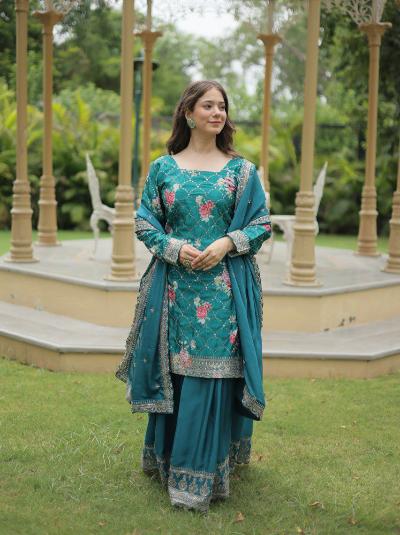 Blue Salwar Palazzo, Kurta Sharara Set, Sequin Embellished Salwar Suit for Women, Plus Size Shalwar Kameez high quality Women, Indian outfit, Tunic Kurti