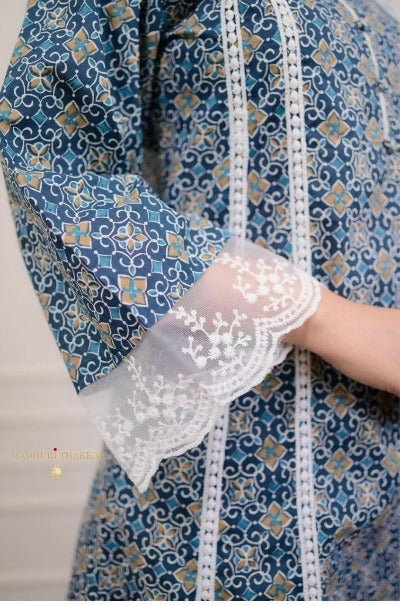 Blue Pakisthani A-Line Cotton Anarkali Suit Set