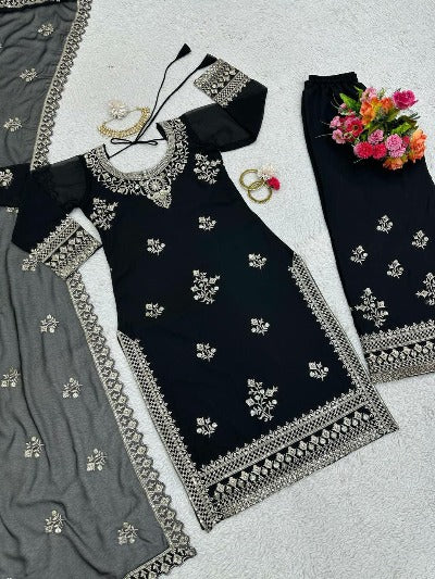 Black Georgette Sequence Thread Work Salwar Suit Set