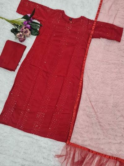 Beautiful Rayon Sequence Work Straight Suit Set 