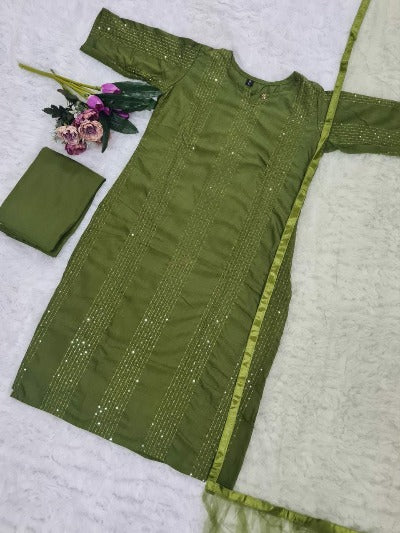 Beautiful Rayon Sequence Work Straight Suit Set 