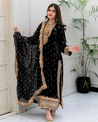 Black Velvet Designer Salwar Suit Set