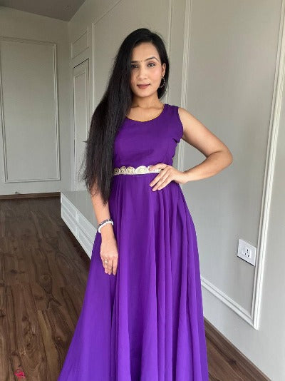 Purple Georgette Bandhej Long Gown With Shrug 1Pc