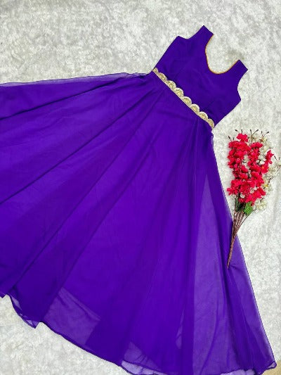 Purple Georgette Bandhej Long Gown With Shrug 1Pc