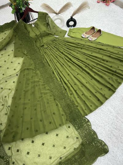 Green Georgette Self Embroidered Anarkali Suit Set