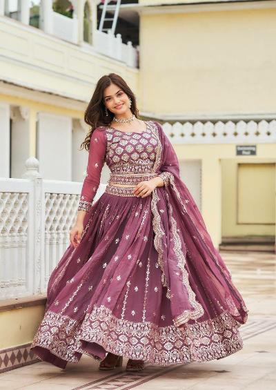 Mauve Georgette Sequins Work Readymade Lehenga Choli Set