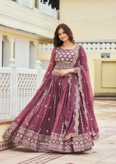 Mauve Georgette Sequins Work Readymade Lehenga Choli Set