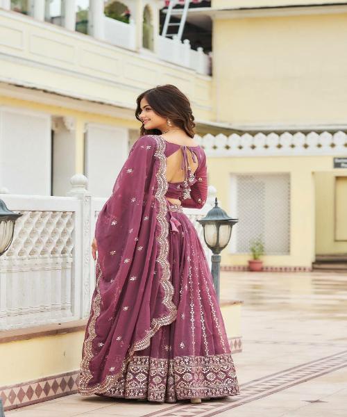 Mauve Georgette Sequins Work Readymade Lehenga Choli Set