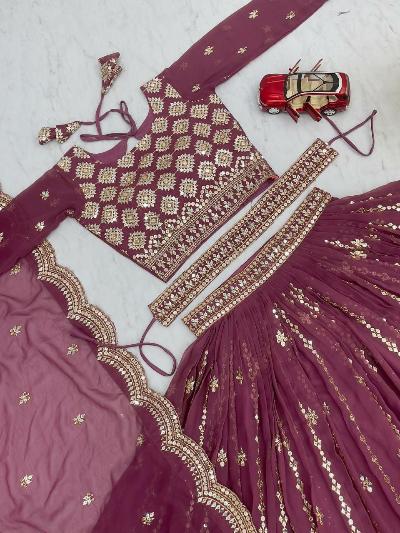 Mauve Georgette Sequins Work Readymade Lehenga Choli Set