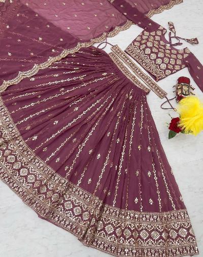 Mauve Georgette Sequins Work Readymade Lehenga Choli Set