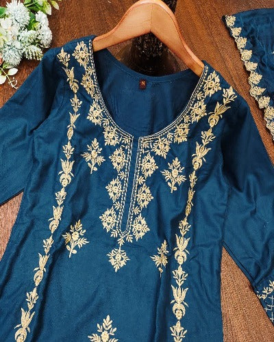 Peacock Blue Rayon Salwar Suit Set