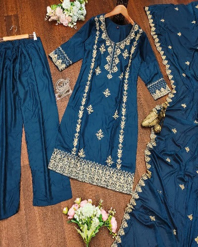 Peacock Blue Rayon Salwar Suit Set