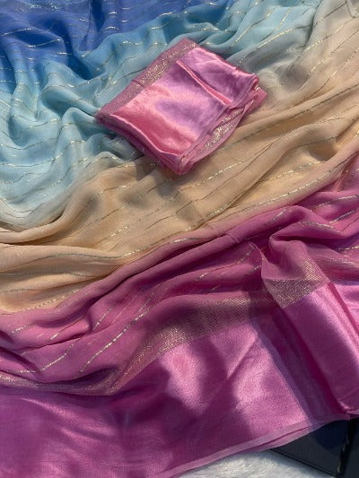 Pastel Multicolour Viscous Georgette Partywear Saree Info