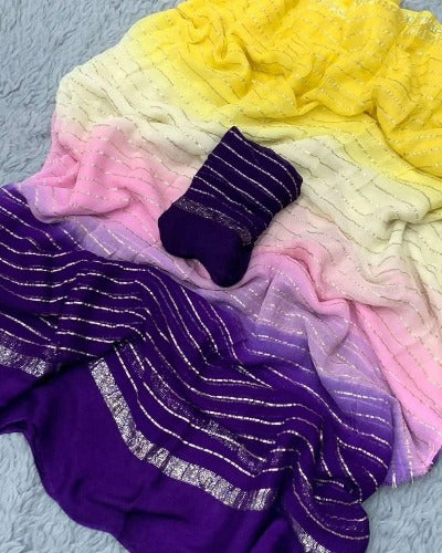 Bright Multicolour Viscous Georgette Partywear Saree