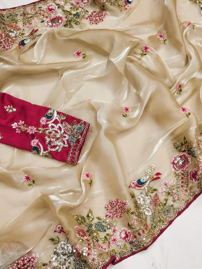 Golden Pure Jimmy Choo Heavy Embroidered Saree