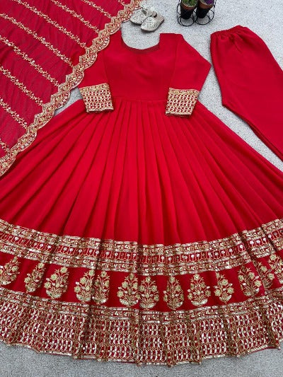 Red Georgette Flair Designer Anarkali Gown Suit Set