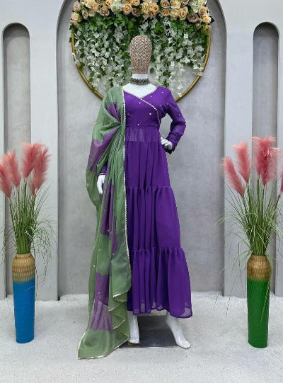 Purple Georgette Ruffle Style Anarkali Suit Set
