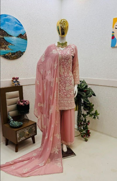 Pastel Pink Georgette Embroidered Salwar Suit Set