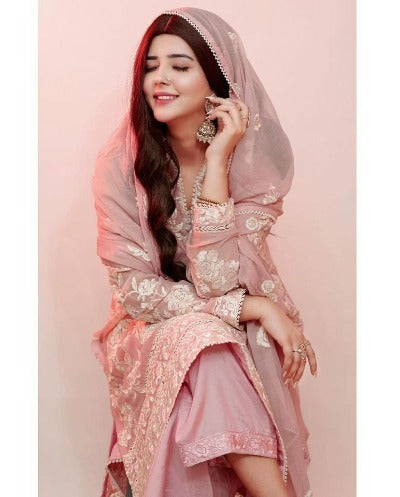 Pastel Pink Georgette Embroidered Salwar Suit Set