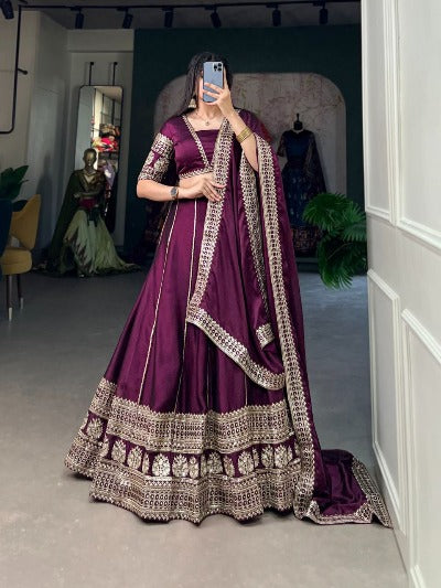 Purple Rangoli Silk Designer Semi Stitched Lehenga Choli Set