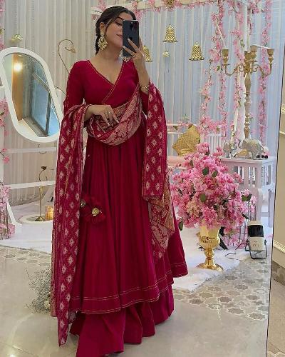 Maroon Majesty Chinon Anarkali Suit Set