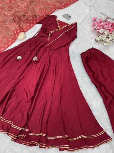 Maroon Majesty Chinon Anarkali Suit Set