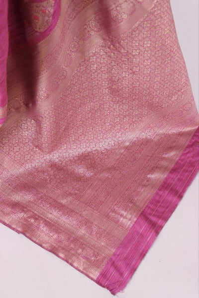 Pink Jaipuri Silk Jacquard Weaved Saree