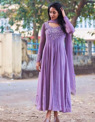 Lavender Handwork Anarkali Gown Dupatta Set Of 2