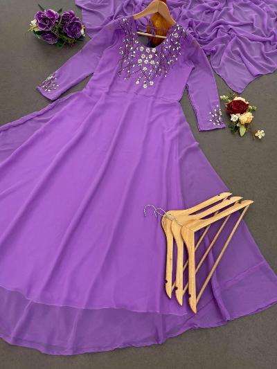 Lavender Handwork Anarkali Gown Dupatta Set Of 2