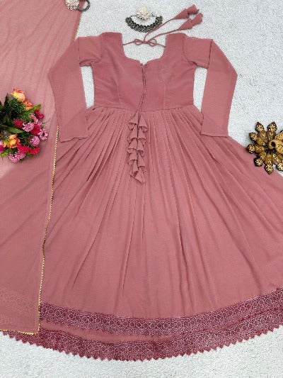 Pastel Pink Designer Georgette Gown With Dupatta