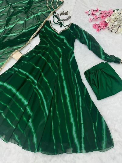 Green Georgette Flowy Printed Anarkali Suit Set