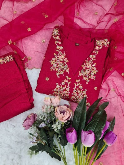 Pink Vichitra Silk Alia Cut Anarkali Suit Set 