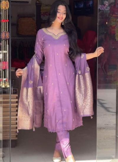 Lavender Chanderi Silk Jacquard Salwar Suit Set