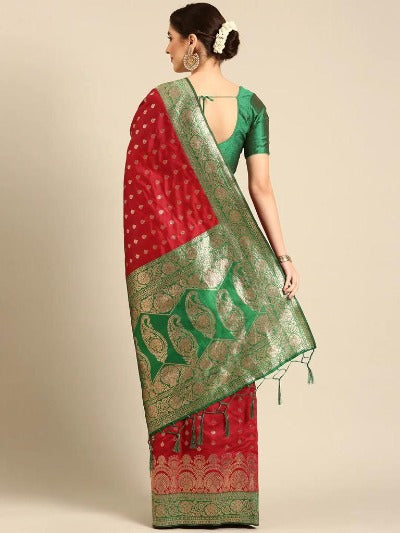 Red & Green Traditional Banarasi Silk Saree