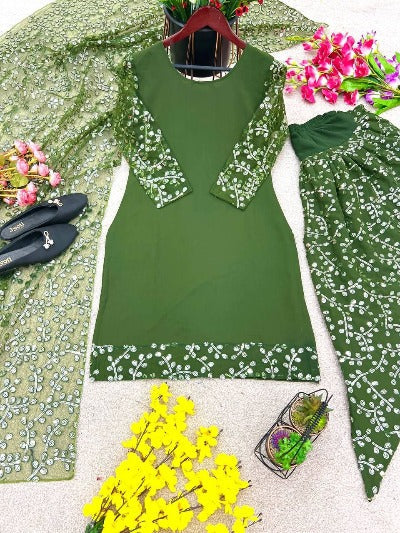 Parrot Green Georgette Embroidery Sequence Work  Punjabi Dhoti Salwar Suit