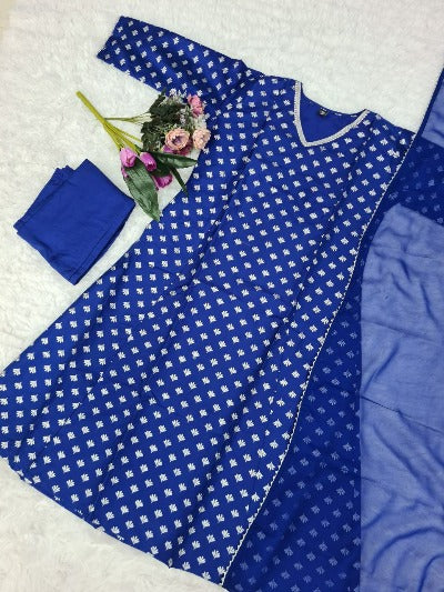Electric Blue Tapeta Silk Foil Print Anarkali Suit Set