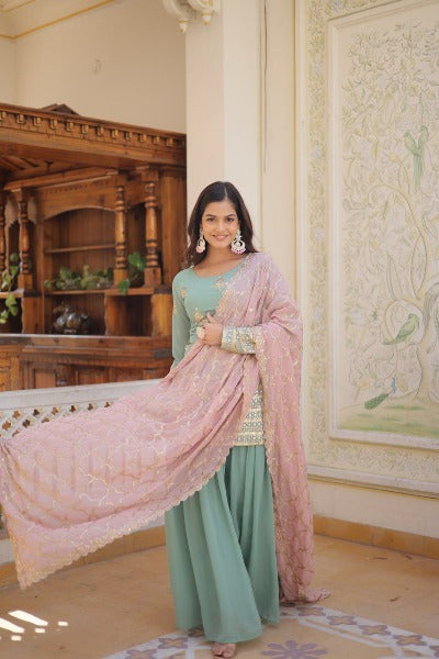 Pastel Blue Georgette Sequins & Thread Embroidered Salwar Suit