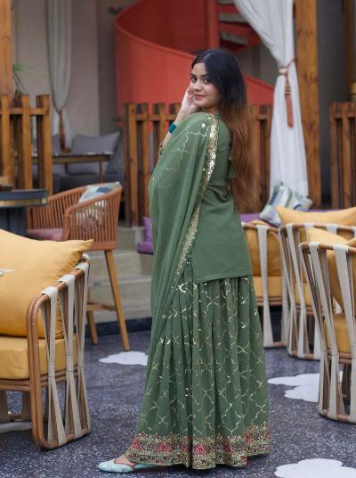 Pastel Green Georgette Heavy Sharara Palazzo Suit Set