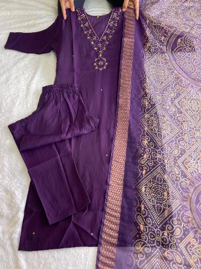 Purple Roman Silk Salwar Suit Jacquard Dupatta