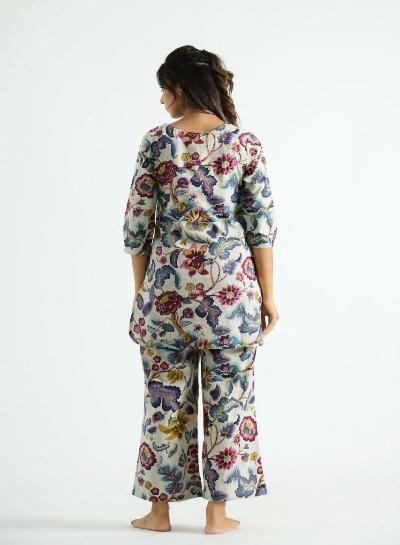 White Floral Cotton Co-Ord Set Of 2