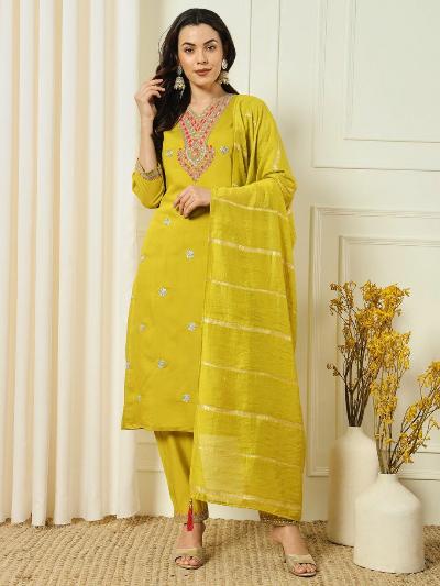 Glazed Yellow Roman Silk Salwar Suit Set