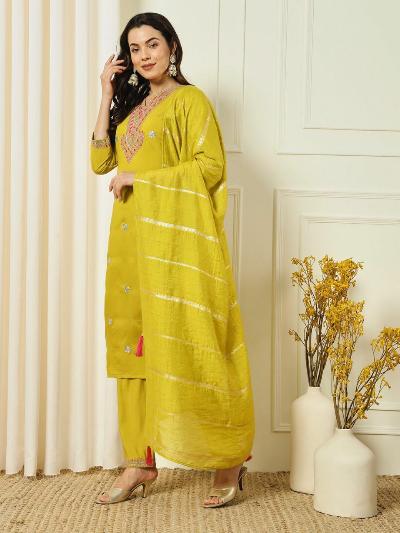 Glazed Yellow Roman Silk Salwar Suit Set