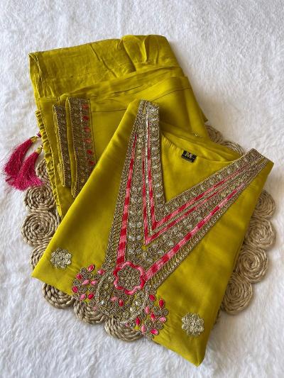 Glazed Yellow Roman Silk Salwar Suit Set