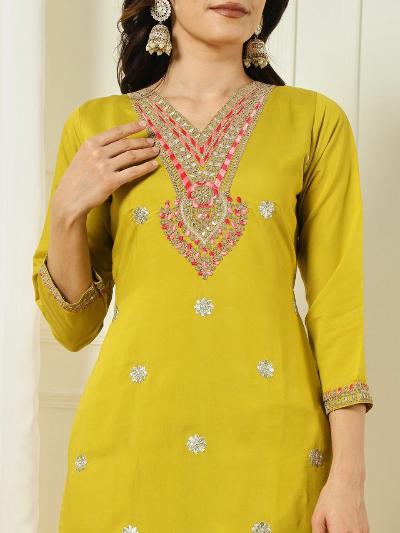 Glazed Yellow Roman Silk Salwar Suit Set