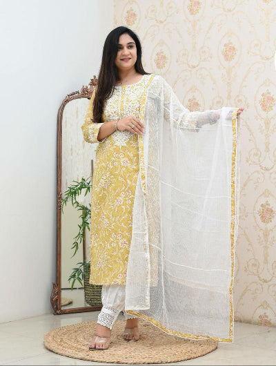 Yellow Thread Embroidered Afghani Suit Set