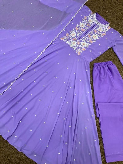 Lavender Georgette Embroidery Anarkali Suit Set