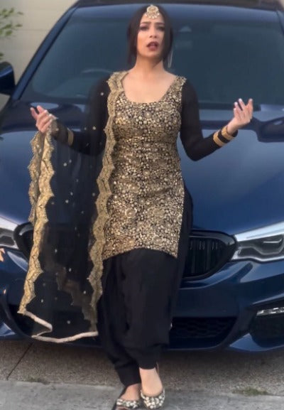 Black Georgette Punjabi Patiala Suit Set