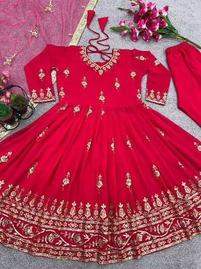 Red Sequins Georgette Punjabi Patiala Suit Set