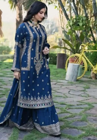 Peacock Blue Georgette Pakisthani Style Suit Set