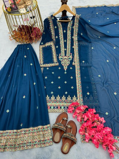 Peacock Blue Georgette Pakisthani Style Suit Set
